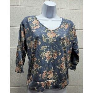 Threads Studio Floral 3/4 Sleeve Top Sz L